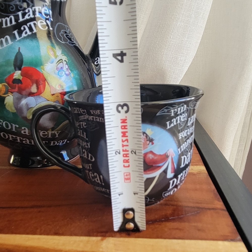 Disney Parks Alice in Wonderland Black Teapot "No Lid" Matching Teacups - Picture 4 of 14